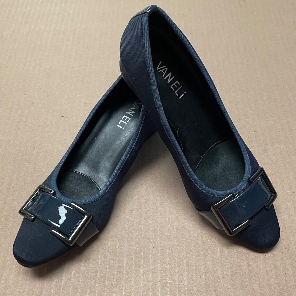 Vaneli Navy Patent Buckle Flats